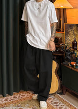 A-line Curved Wide Cotton Pants 3COLOR