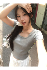 サイドポイントリボンショートスリーブtシャツ