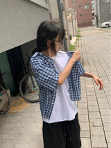 [unisex] Module Loose-Fit Check Short Sleeve Shirt