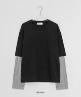 [unisex]メパン ストライプ レイヤード ロングスリーブ ティー