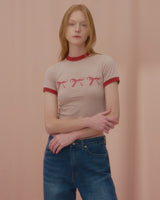 トリプルリボンリンガーTシャツ-BEIGE