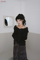 Black Angora Turtleneck Cardigan Knitwear