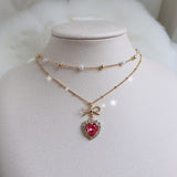 ロージーハートプリンセスレイヤードネックレス - ゴールドカラー (STAYC Seeun Necklace)