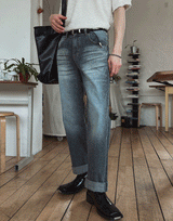 グリッドウォッシングデニムパンツ