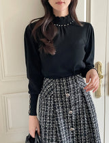 Genuine Pearl Slit Frill Turtleneck Knit