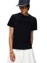 6CRAYON ブラックボックスフィットTシャツ オフネック フロックプリント
