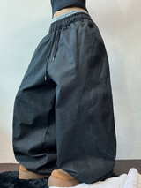 OVER BALLOON CURVE DENIM LONG PANTS 🖤💙2COLOR