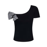 Verin Check Ribbon One Shoulder Top