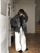 Atonic Lettering Hood Zip-Up Knit