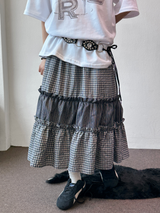 Andy Plaid Tiered Layered Maxi Skirt 2color
