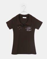 Hamu Eyelet Rivet Printed Collar Short Sleeve T-Shirt
