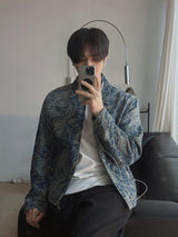 ASCLO Jacquard Denim Zipper Jacket (2color)