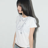 Dual Charm Necklace Tee (White) F25QB097