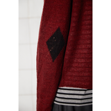 ARGYLE ELBOW KNIT ZIP-UP HOODIE / BURGUNDY