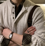 Look & P ヘンリーネックボタンケーブルオーバーフィットニット