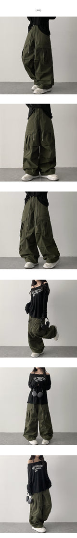 Waist String パラシュートカーゴワイドパンツ