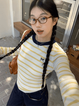 Bow Yellow Stripe Long Sleeve Tee