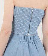 Denim Ribbon Crop Top Light Blue