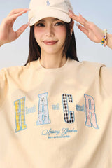 カラーブロックフローラルパッチTシャツ