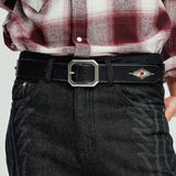 crystal stud & wax thread leather belt black