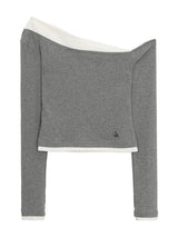 レイヤードグレーオフショルダーロングスリーブTシャツ