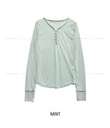 Lower See-through Hook V-Neck Long Sleeve