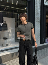 LMN ヘンズダンジャラマッスルフィットヘンリーネック半袖Tシャツ (3 colors)