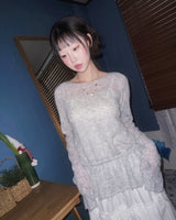 (3color) Romantic Shirring Sheer Knit