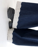 Lace Dark Denim Banded Waist Wide Pants