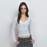 C LACE BUTTON T-SHIRT_LIGHT GREY