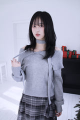 [Muffler SET] オフショルダーボタンストラップニット (3 colors)