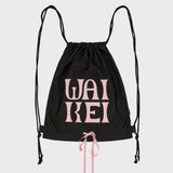 Logo applique ribbon string bag