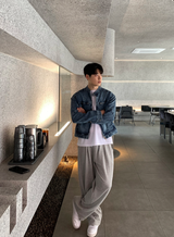 Biwon Washed Biker Denim Jacket