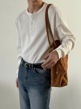 Waffle henry neck crop long sleeves(3color)