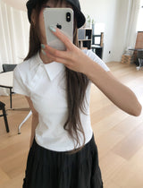 フォルネルアンバランス襟付き半袖Tシャツ
