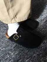 Boston Suede Buckle Slides (3c)