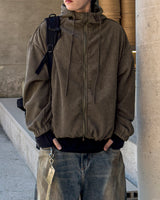 [Lined Fur] Weave Corduroy Hood Jacket