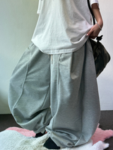 KOREAN/STRING 🤍 FORMAL CAVE FRONT PLEAT COTTON STRING BALLOON PANTS 🤍🩶🤎🖤 - 5 COLORS