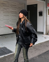 Hazel loose-fit pocket leather jumper