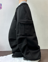 フリース ❤カーゴパラシュートツーピンタックワイドボトンパンツ🖤🩶2カラー