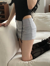 Pintuck Mini Satin Skirt