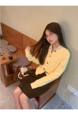 Yellow Twisted Button Round Cardigan