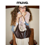 muva. Top‑Layer Cowhide Dumpling‑Shape Bag, Genuine‑Leather Large‑Capacity Shoulder & Cross‑body Daily Purse, New Arrival Sep 26