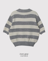 ボーダーふわふわスキッパー半袖ニット(3color)