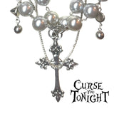 Large pearl cross pendant necklace