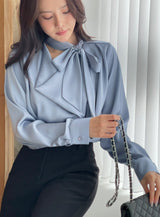 Elnon Drape Satin Tie Blouse