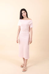Off-Shoulder Slit Long Onepiece Pink