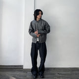 Panelled Stand-Collar Leather Jacket