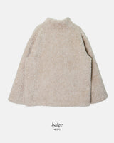 #Fluffy Boucle Ｈigh Neck Half Coat (4color)