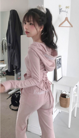 [♡MADE♡] puppy velour back eyelet slim hood zip-up